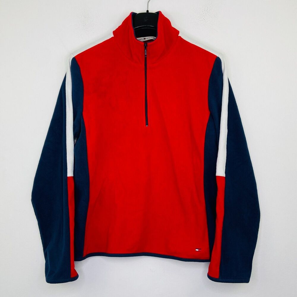 Tommy Hilfiger Kid's Medium Jacket Red Blue Colorblock Fleece 1/4 Zip BO9